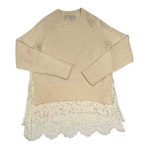 BROCHU WALKER Cream Wool Cashmere Lace Trim Sweater Tunic Size S